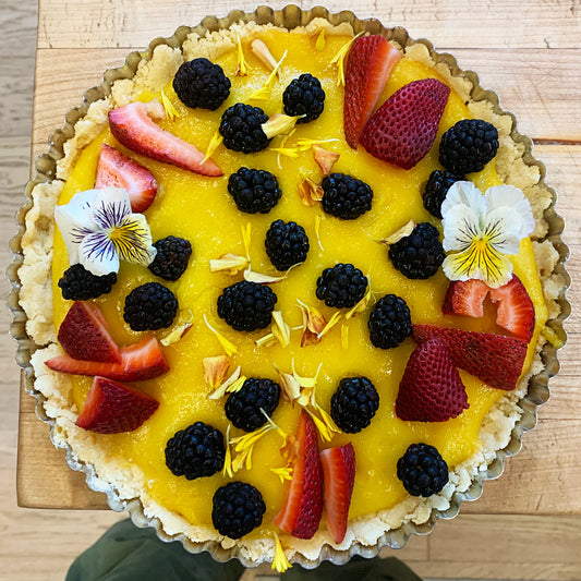 Culinistas Meyer Lemon Tart with Plantgem Cats White Violas